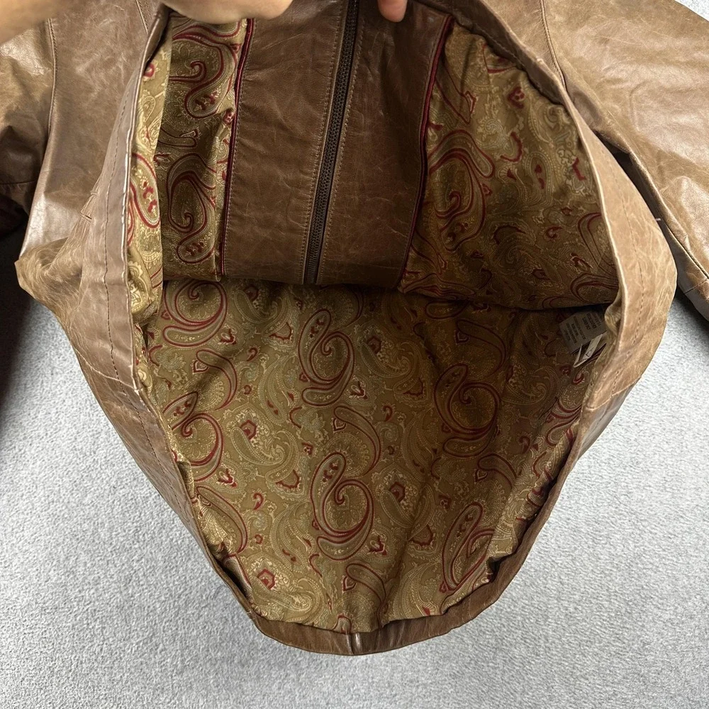 Wilsons Leather Jacket Womens Large Brown Zip Paisley Lining Collar Pockets - Picture 7 of 11